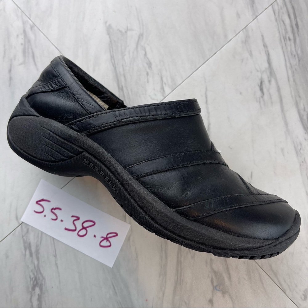 •Merrell Encore Smooth Leather Slip On Clog Shoe J66590 Women 5.5 M Black